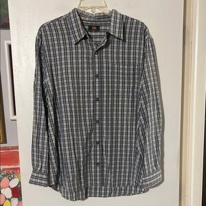 Route 66 mens blue/cream plaid long sleeve shirt